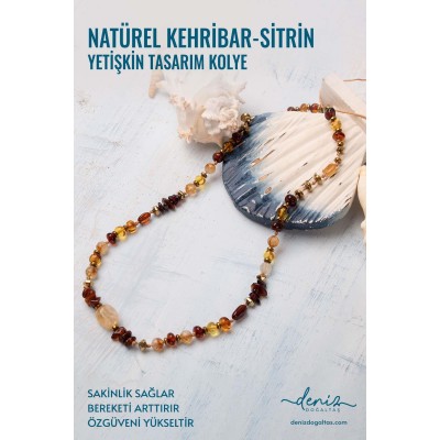Sertifikalı Naturel Kehribar - Sitrin Yetişkin Tasarım Kolye
